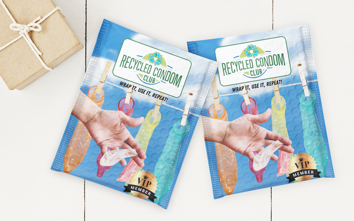 recycled condom club prank mailer package